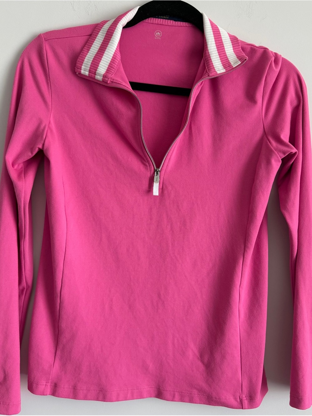 Polo by Ralph Lauren Hot Pink Quarter-Zip Pullover with White-Striped Collar
